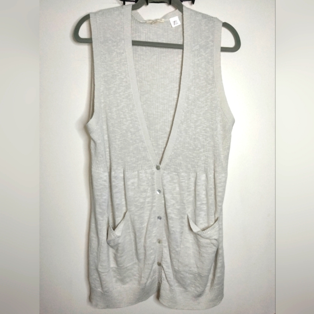 Eileen Fisher (Sz 1X) Cream/Oatmeal Button Sleeveless Slip Pocket Cardigan Vest